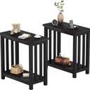 ChooChoo Mission End Tables Set of 2, Narrow Side Tables for Small Spaces, Night Stands with Storage Shelf for Living Room and Bedroom, Black