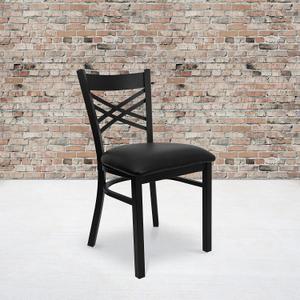 Flash Furniture 2 Pack HERCULES Series Black ''X'' Back Metal Restaurant Chair - Black Vinyl Seat