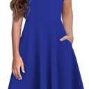 Flypigs Girls Dresses Summer Formal Party Wedding Ruffle Sleeve Mesh Knee Length A Line Dress with Pockets (Blue), Size 14-16