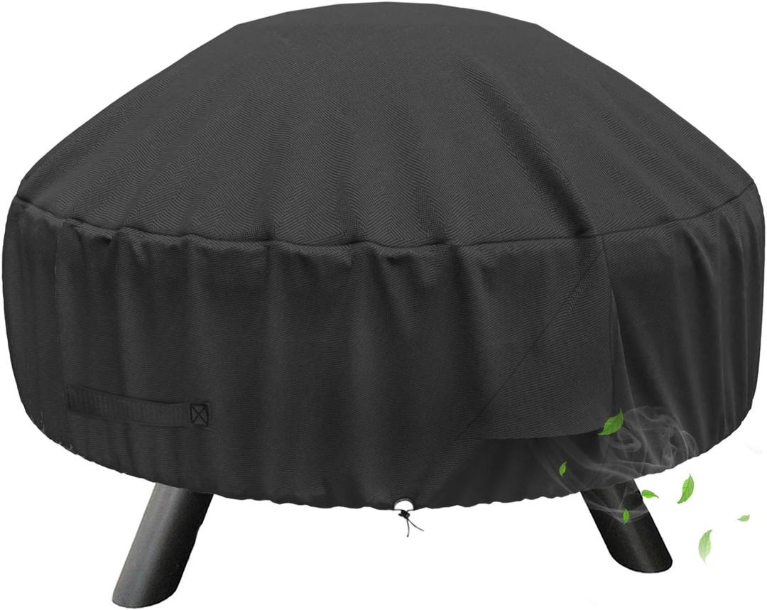 SHINESTAR Round Fire Pit Cover for 22-32 Inch Fire Pit - Waterproof and Windproof, with Straps and Built-in Vents, 32 Dia x 13.5 H, Black