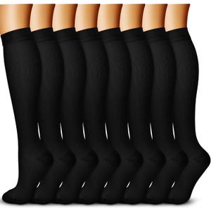 QUXIANG Copper Compression Socks for Women & Men Circulation (8 Pairs) - Best for Running Athletic Cycling - 15-20 mmHg (06 Black/Pure)