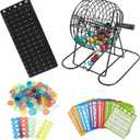 Bingo Game Set, Includes Bingo Wheel Cage, 75 Colored Bingo Balls, 50 Bingo Cards, 300 Colorful Bingo Chips, Master Board, Great for Large Groups, Parties