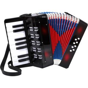 Accordion 17 Piano keys 8 Bass Button Kids Accordion Musical Instrument Mini Beginner Accordian Toy Gift (Black)