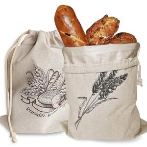 2 Pack of Reusable Bread Bags, Natural Linen Bag for Homemade Bread, Reusable Bags with Liner, Drawstring Linen Bag for Sourdough Storage (15.7" x12")
