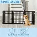 Freestanding Dog Gate - 5-Panel Foldable Indoor Pet Fence - 91x24-Inch Extra Wide Wood Dog Gate for Stairs, Hallways or Doorways by PETMAKER (Brown)