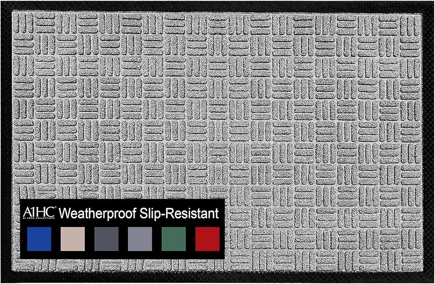 A1HC Durable and Versatile Polypropylene Rubber Door Mat All Weather Inside Outside Door Mat Easy to Maintain for Entrance Back Doors, Patio, Garage All Commercial Places 16x24,Light Gray,Criss Cross