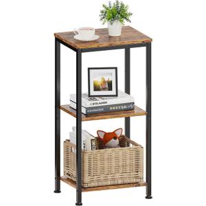 3 Tier End Table, Tall Nightstand for Small Spaces, Tall Side Table with Storage Shelves, Telephone Table, Small Entry Table for Living Room, Bedroom, Sofa Couch, Hallway, Office, Rustic Brown, 11.0"D x 14.9"W x 30.0"H