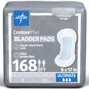 Medline ContourPlus Bladder Pads, Women & Men, Discreet, Long Length, Incontinence, Overnight, Postpartum, Leaks, Ultimate Absorbency, 8x17, 168-Count