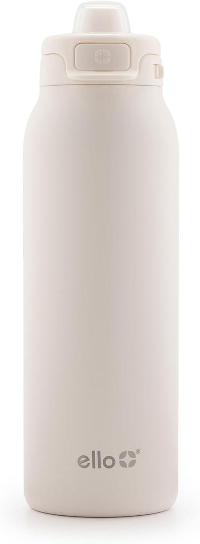 Ello Pop & Fill Stainless Steel Water Bottle with Quick Fill Technology, Double Walled Vacuum Insulated Metal, Leak Proof Locking Lid, Sip & Chug, BPA Free, Holiday Gift for Him Her, 22oz, 32oz, 40oz (Cream)