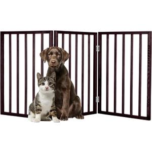 3-Panel Indoor Foldable Dog Fence for Stairs, Hallways, or Doorways - 54x24-Inch Wood Freestanding Dog Gates by PETMAKER (Brown)