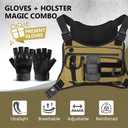 Outdoor Sports Chest pack for men with Gloves, EDC Chest bag for Travel, Lightweight Chest Rig Pouch, Tactical Running Chest Vest for Hiking, Cycling, Fitness, Motorcycle Riding, Workouts (Apricot)