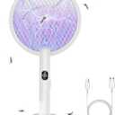 Electric Fly Swatter Racket, 2 in 1 Mosquito Bug Zapper 4100V Handheld Mosquito Killer with 1800 mAh Rechargeable Battery, Purple Light and 3-Layer Safety Mesh for Indoor Outdoor Grey