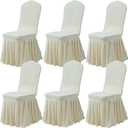 Dimatic Dining Room Chair Covers Set of 6, Stretch Parsons Slipcovers with Skirt Super Fit Spandex Chair Seat Protector Cover for Dining Room, Hotel, Ceremony (Ivory)