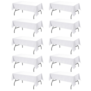 Dailyset 10Pack White Tablecloths for Rectangle Tables, 60 x 102 Inches, StainResistant Polyester Fabric for 6 Foot Tables  Washable Table Covers for Weddings, Banquets, Birthday, Parties, Events