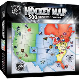 MasterPieces Sports Puzzle - All Teams 500 Piece Jigsaw Puzzle for Adults - NHL League Hockey Map - 21 x 15