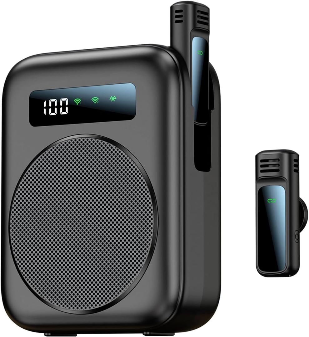 Bluetooth Voice Amplifier with Wireless Magnetic Lapel Microphone, Teacher Microphone for Classroom, Portable Voice Amplifier for Elderly, Speech, Yoga (Black)