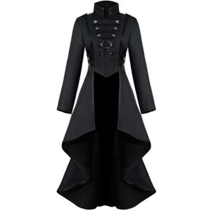 AI'MOURI Renaissance Gothic Tailcoat Halloween Costumes for Women, Medieval Steampunk Corset Victorian Tailcoat Jacket (3X-Large, Black)