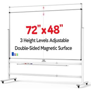 Large 72 x 48 Inch Magnetic Rolling Whiteboard, Double-Sided Dry Erase Board with Stand and Wheels, Mobile White Board for Home, Office, School (White)