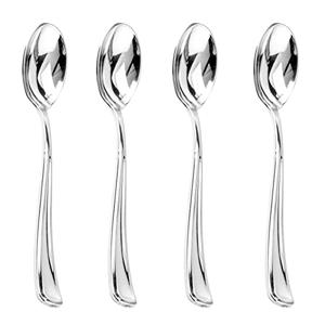 Liacere 200PCS Silver Plastic Spoons - Heavy Duty Disposable Spoons - dessert Spoons for Wedding & Party & New Year & Valentine's Day& Christmas