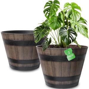 WEICHENGXING Large Plant Pots, 20 Inch 2 Pack Plastic Whiskey Barrel Planters, Big Flower Pots Wine Barrel Design for Outdoor Indoor, Garden, Porch, Patio, Backyard