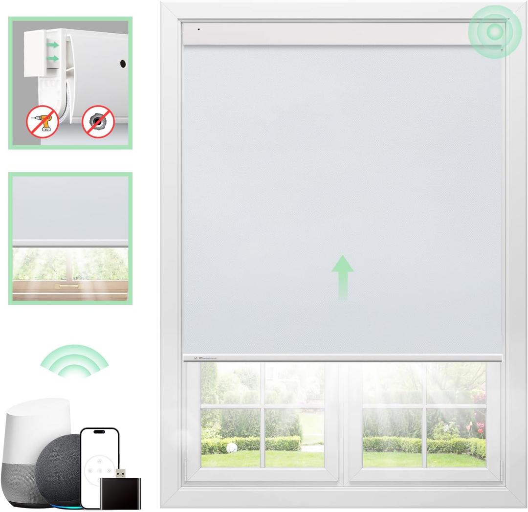 Motorized Blinds No Drill Cordless Blackout Smart Blinds Customized Size, Automatic Electric Blinds with Remote Control, White 36" W x 72" H
