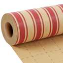 LaRibbons Kraft Christmas Wrapping Paper, Red Candy Cane Stripe Design 17 Inch x 33 Feet-1Roll