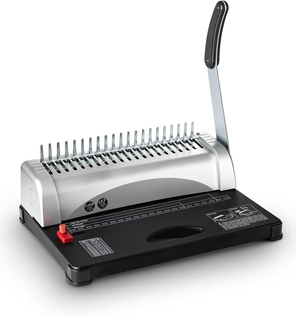 Lumoshine Binding Machine, 21-Hole, 450 Sheets, Comb Binding Machines for Letter, A4, A5 or Smaller Sizes Paper, Perfect for Homeschool Use (Silver)