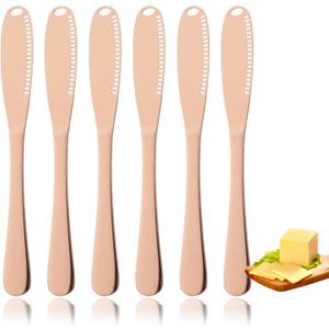 JASHII 6-pieces Stainless Steel Spreader Knife, Shiny Peanut Butter Knives Butter Knife Spatulas Spreader and Curler for Spreads Butter Cheese and Condiments - Rose Gold