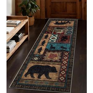YIHOUSE Washable Rustic Cabin Runner Rug 2x6 Hallway
Soft Low Pile Print Lodge Bear Entryway Rug, Non Slip Southwestern Rustic Rug for Kitchen