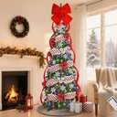 Uspring 6 FT Pop Up Christmas Tree with Lights, Artificial Collapsible Christmas Tree with Remote Control & 200 Colorful LED Lights, Pre Decorated Surround Ribbon, Ball Ornaments, Holiday Party Decor