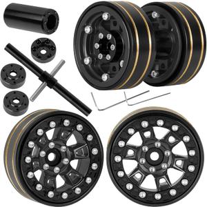 1.3" Beadlock Wheels for 1/18 TRX4M Ascent-18,1/24 SCX24 FCX24 RC Crawler Car,1.3 Beadlock Single & Dual Wheel Aluminium w/Brass Rims,4pcs,Black