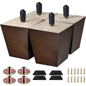 Sofa Legs Square Bed Feet 3 inch Wood Replacement Leg for Furniture Set of 4, Dark Brown