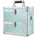 FRENESSA Extra Large Makeup Organizer Case Cosmetic Box Storage with Drawer Mirror Nail Manicure Accessory Organizer With Dividers Travel Nail Art Case for Makeup Artist Nail Tech Case Watery Blue