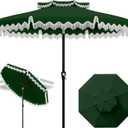 AreShark 9FT Patio Umbrella with Fringe, Wind-Resistant Fiberglass 8 Ribs Tassel Outdoor Umbrella with Crank and Push Button Tilt, Double Tier Vent Sun Shade for Pool, Deck, Backyard, Dark Green