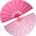QIRMIZI 2 PCS Large Rave Fan Folding Clack Popping Line Dancing Fans Boots On The Ground Fans, Hand Fans for Halloween, Burlesque, Rainbow Outfits,Deep Pink,Pink