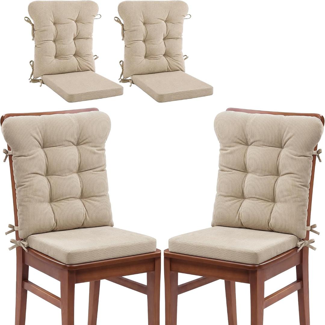 ROYALAY 2 Sets Cushions for Kitchen Chairs, Dining Chair Back Cushion with Straps, Dining Room Seat Pad & Back Pad with Removable Cover, White, 19.7inx19.3inx1.57in