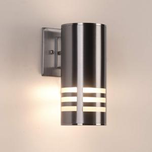 Outdoor Wall Sconce, Cylinder Wall Light with Stainless Steel 304 and Toughened Glass, Waterproof Up Down Light for Garden Patio Bedroom Living Room (Brushed Nickel, 8.7" Height, No Bulbs)