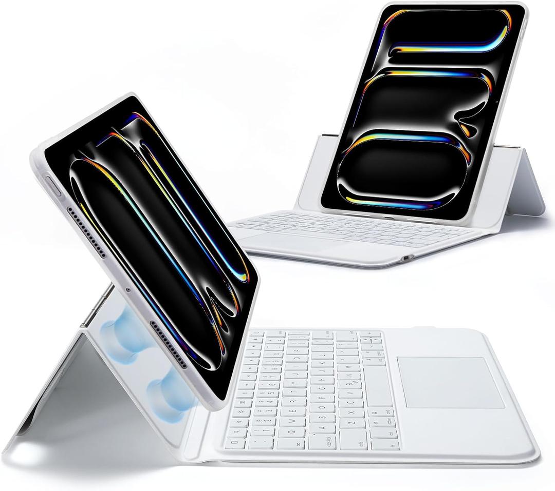 ESR Ascend iPad Pro 11 Inch Case with Keyboard (M5/M4, 2025/2024), Magnetic Detachable Keyboard with Multi-Touch Trackpad, Fully Landscape Stand, Color Backlit Keys, Pencil Clasp, White
