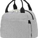 Bluboon Lunch Box for Women Cute Lunch Bag Reusable Insulated Lunch Bags Large Capacity Lunchbox Cooler for Work Picnic or Travel (Black White Vertical Stripes)