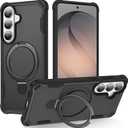 Compatible with Samsung Galaxy S26 Case Invisible Magnetic Kickstand [Compatible with Mag-Safe][10 FT Military Drop Protection] Hard Back Soft Edge 6.3 Inch, Black