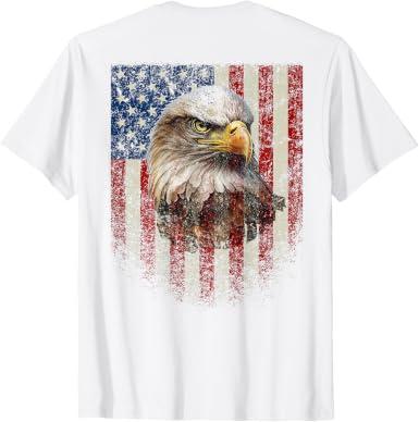 (Art on Back) Patriotic US Flag with American Eagle T-Shirt (White), Size 2XL