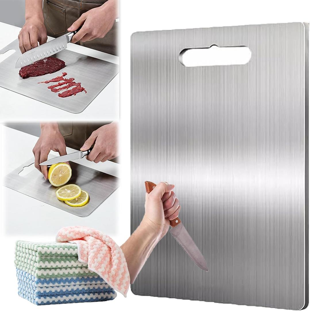 Apex Titanium Cutting Board, Stainless Steel Cutting Board, Titanium Cutting Boards for Kitchen,Double Sided Chopping Board for Cutting Meat Vegetable Fruit(Silver, 15.4 x 11in)
