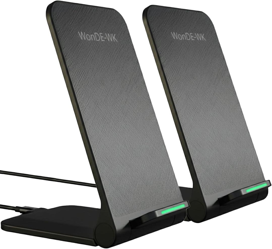 2Pcs Fast Wireless Charger,15W Max Wireless Charging Stand Compatible with iPhone 17/17Plus/17Pro/16/16Plus/16Pro /15/14/13/12/11/X/XR,Samsung Galaxy S25/S24/S23/S22/S21/S20/S10/S9/S8 Note 20 (Black)