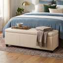 SIMPLIHOME Avalon 48" Wide Vegan Leather Storage Ottoman in Satin Cream, 18.1"D x 48"W x 16.1"H