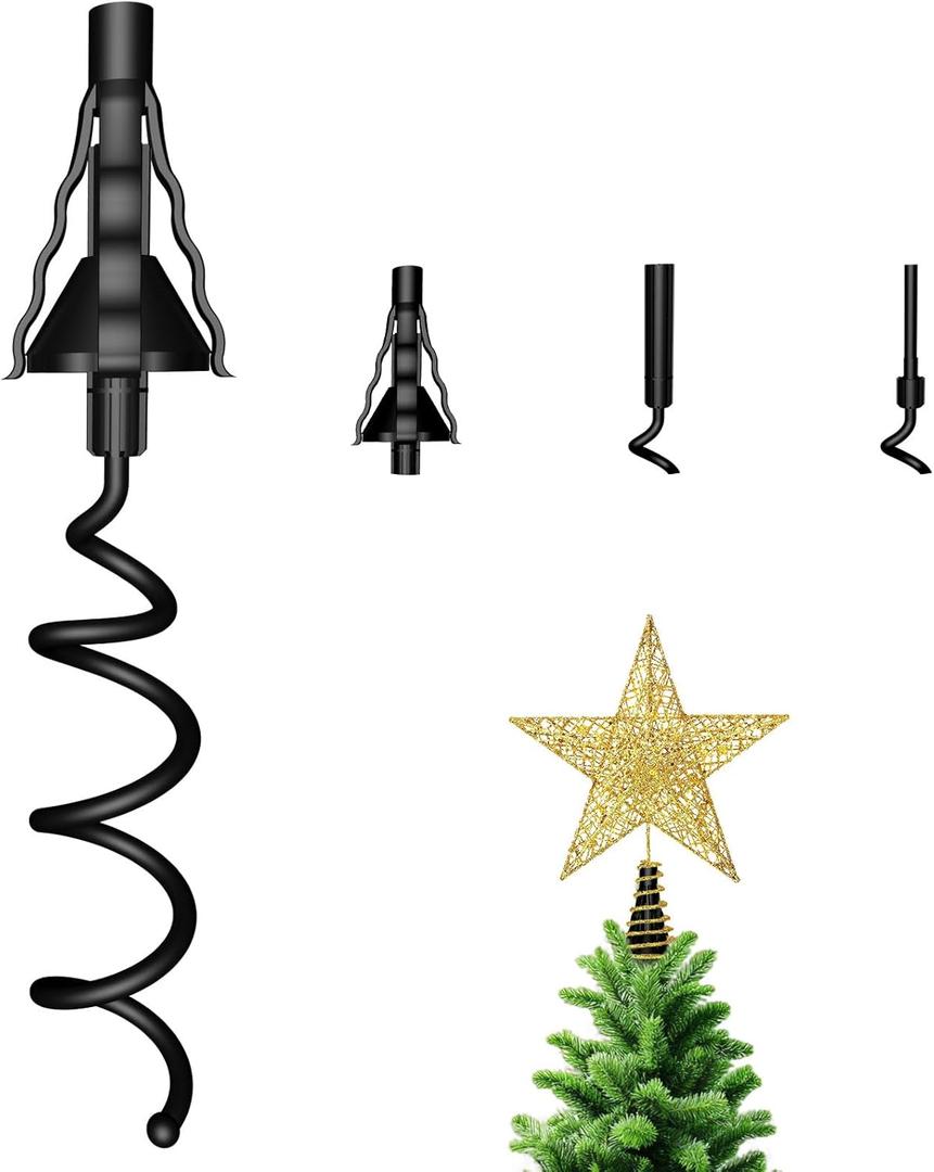 Christmas Tree Topper Holder - Twist On Universal Stabilizer with Adjustable Attachments. Secure Lock for Treetop Ornaments, Fits Most Basic Tree Types & Topper Bases (Black)