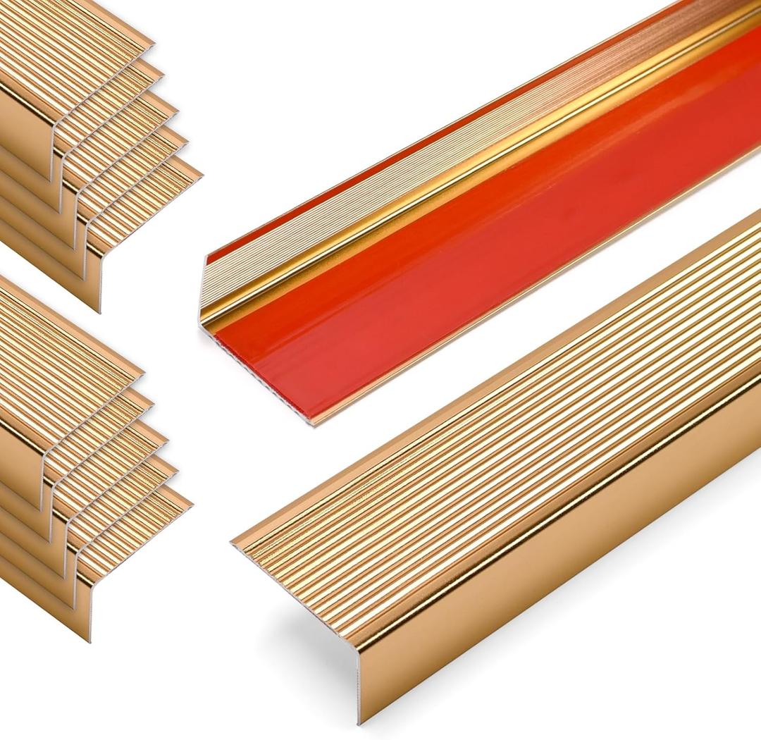 36" Metal Stair Nosing, Self Adhesive Aluminum Stair Edge Protector, Non Slip Stair Treads, for Indoor Outdoor Staircases, 36 x 2 x 1.2in (10 Packs, Golden)