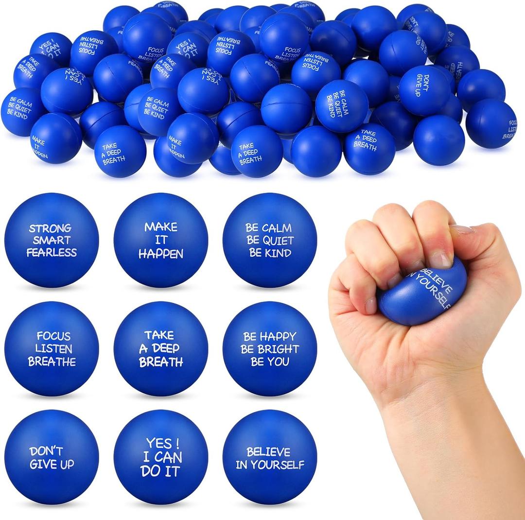 Shappy 72 Pcs Inspirational Stress Relief Balls Motivational Stress Ball Encouraging PU Bulk Balls for Adults Small Therapy Fidget Relief Toys for Valentines Gifts(Blue,Inspirational)