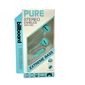Billboard Extreme Bass Pure Stereo Earbuds With In-Line Mic BB2291 Blue - New Billboard Extreme Bass Pure Stereo Earbuds With In-Line Mic BB2291 Blue - New