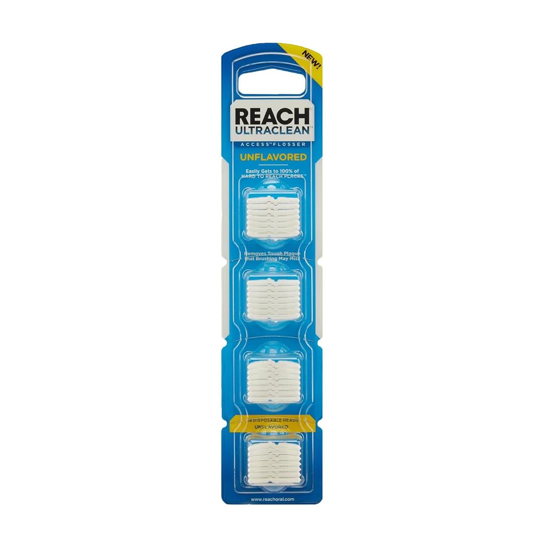 REACH Ultraclean Access Flosser Refill Heads, Unflavored, Plaque Remover for Teeth, Shred Resistant, for Hard to Reach Areas, Oral Care, PFAS Free, for Adults & Kids, 1 Pack, 28 Count (28 Count (Pack of 1))