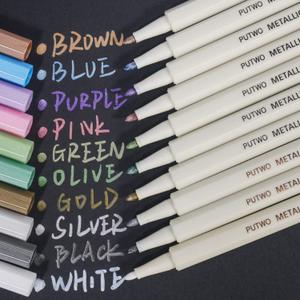 PuTwo Metallic Markers, 10 Assorted Colors, Fine Tip, Waterproof, Metallic Calligraphy Marker, Multi Surfaces